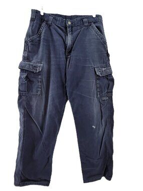 Vintage Thrashed Carhartt Pants Men's 38x34 Navy Duck Canvas Painted Mended Fade